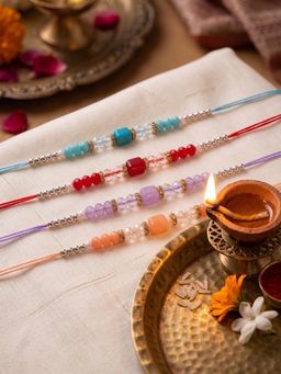 NVR - Multi-Color Artificial Beads Thread Rakhis (Pack of 4)