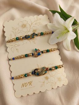 NVR - Peacock Design Multi-Color Artificial Beads Thread Rakhis (Pack of 3)