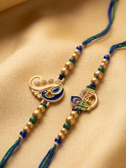 NVR - Krishna & Peacock Design Artificial Beads Thread Rakhis (Pack of 2)