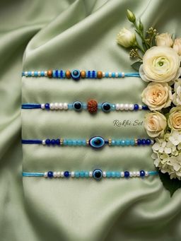 NVR - Blue Evil Eye Thread Rakhis (Pack of 4)