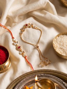NVR - Kundan Studded Gold Toned Bhaiya Bhabhi Rakhis (Pack Of 2)