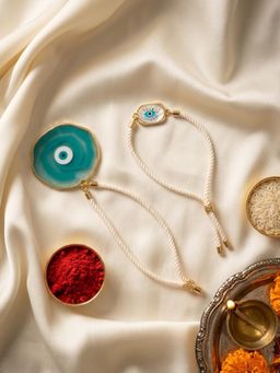 NVR - Wraparound Chandan Evil Eye Design Bhaiya Bhabhi Rakhis (Pack Of 2)