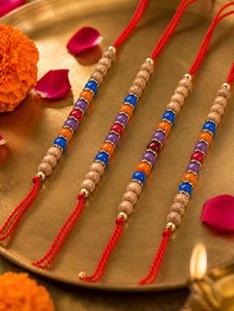 NVR - Chandan Multi-Color Circular Beads Studded Thread Rakhis (Pack of 4)
