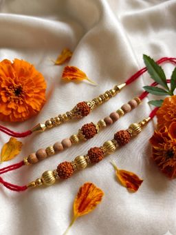 NVR - Religious Rudraksh Red Thread Rakhis (Pack of 3)