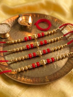 NVR - Artificial Beads Red Thread Rakhis (Pack of 4)