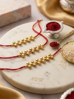 NVR - Gold Toned Ghungroo & Red Thread Rakhis (Pack of 3)