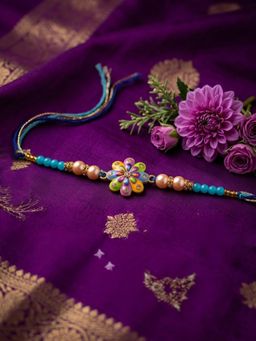 NVR - Artificial Beads Flower Shape Multi-Color Thread Rakhi