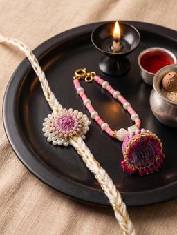 NVR - Chandan Floral Perals Jhumka Design Bhaiya Bhabhi Rakhis (Pack of 2)