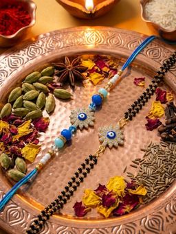 NVR - Chandan Blue Evil Eye Artificial Stones Bhaiya Bhabhi Rakhis (Pack of 2)