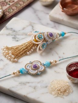 NVR - Pearls & Artificial Stones Floral Bhaiya Bhabhi Rakhis