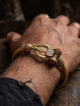 NVR - Gold Plated Trishool Design Rudraksh Bracelet Rakhi