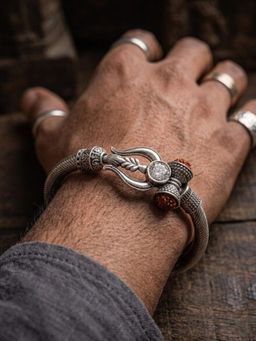 NVR - Silver Plated Trishool Design Rudraksh Bracelet Rakhi