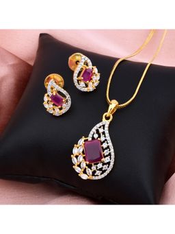 SHILLYN - Ruby American Diamond Gold-Plated Jewellery Set