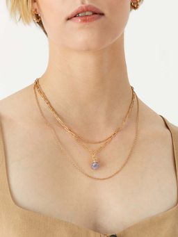 Accessorize London - Womens Purple Celestial 3 Raw Stone Chains Multi Row Necklace