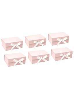 Awestuffs - Pink Elegant Folding Gift Boxes with Ribbon (Pack of 6)