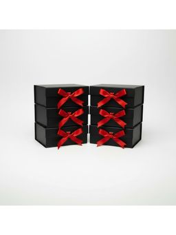 Awestuffs - Black with Red Elegant Folding Gift Boxes with Ribbon (Pack of 6)