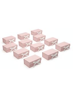 Awestuffs - Pink Elegant Folding Gift Boxes with Ribbon (Pack of 12)