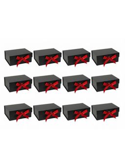Awestuffs - Black with Red Ribbon (Pack of 12) Elegant Folding Gift Boxes with Ribbon (Pack of 12)