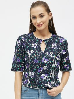 Kibo - Women Printed Georgette Pinping Crop Top