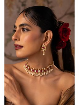 SWABHIMANN - Trisha Multi-Color Polki Choker Jewellery Set