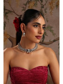 SWABHIMANN - Simra Red Silver Polki Jewellery Set