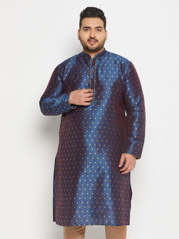 Vastramay - Mens Navy Blue Silk Blend Kurta