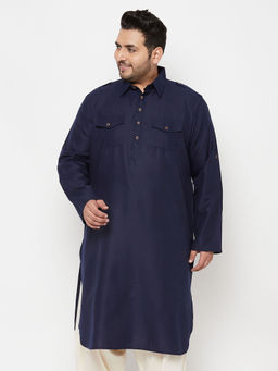 Vastramay - Mens Navy Blue Cotton Blend Kurta