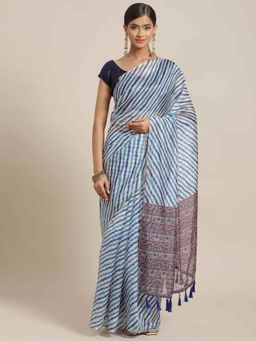 Silk Land - Linux Soft Silk Saree with Unstiched Blouse Piece Blue & Multi-Color with Unstitched