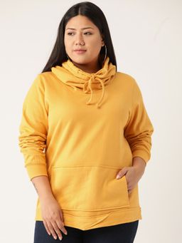 theRebelinme - Plus Size Womens Yellow Solid Color Kangaroo Pocket Sweatshirt