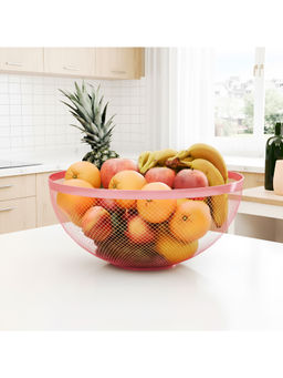 Kuber Industries - Pink Multipurpose Mesh Fruit Basket for Dining Table