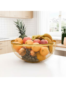 Kuber Industries - Gold Multipurpose Mesh Fruit Basket for Dining Table