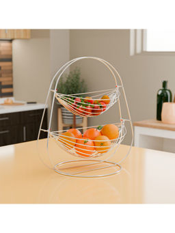 Kuber Industries - Silver Stainless Steel 2-Tier Swing Fruit And Vegetable Basket