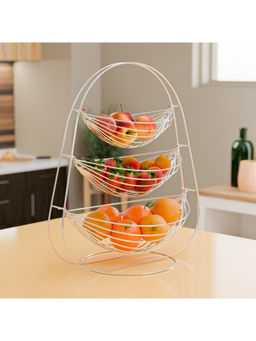 Kuber Industries - Silver Stainless Steel 3-Tier Swing Fruit And Vegetable Basket