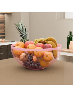 Kuber Industries - Pink Metal Mesh Fruits & Vegetables Basket