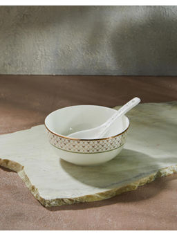 Fabindia - White Suvarn Ceramic Soup Bowl with Spoon