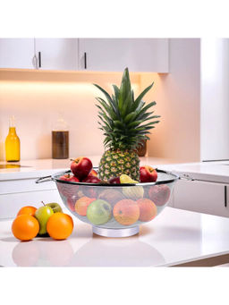 Kuber Industries - Silver Stainless Steel Fruit Basket for Dining Table