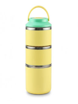 House of Quirk - Yellow 2 Layer Stainless Steel Round Lunch Box