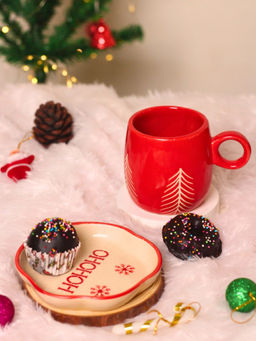WEAVING HOMES - Red Christmas Tree Cup & Hohoho Dessert Plate