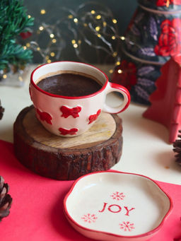 WEAVING HOMES - White Bow Cup & Joy Handmade Dessert Plate