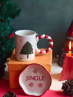 WEAVING HOMES - White The Og Christmas Mug & Jingle Handmade Dessert Plate