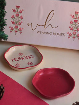 WEAVING HOMES - Multi-Color Hohoho & Red Handmade Dessert Plates (Pack of 2)