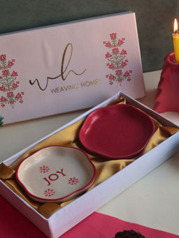 WEAVING HOMES - Multi-Color Joy & Red Handmade Dessert Plates (Pack of 2)