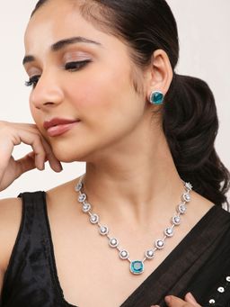 Khushi Jewels - Green Stone and Zircons Diamonds Necklace Set