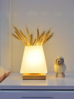 UMAI - Dimmable Table Lamp with Wooden Base and Glass Lampshade