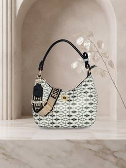 ESBEDA - Black Monochrome Aura Shoulder Bag with Detachable Strap (M)