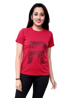 Fnocks - Women Red Cotton Round Neck Printed Regular Fit T-shirt