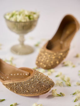 Gajra Gang - Gold Pearl Embroidered Handcrafted Leather Jutti GGFW07