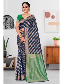 EXCLUSIVA - Navy Blue Banarasi Saree with Unstitched Blouse