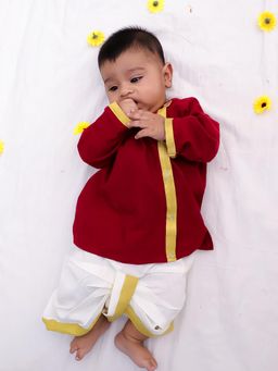 BownBee - Boys Maroon South Indian Pure Cotton Kurta with Dhoti Pant