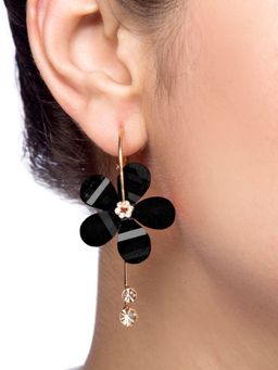 Yellow Chimes - Gold-Toned & Black Floral Drop Earrings